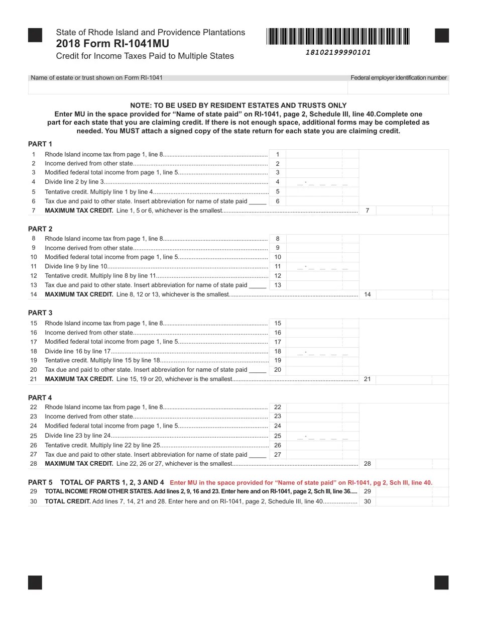 Form RI1041MU 2018 Fill Out, Sign Online and Download Fillable PDF