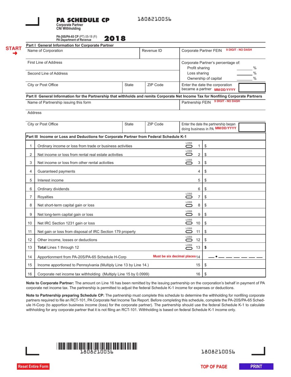 Form PA20S (PA65 CP) Schedule CP 2018 Fill Out, Sign Online and