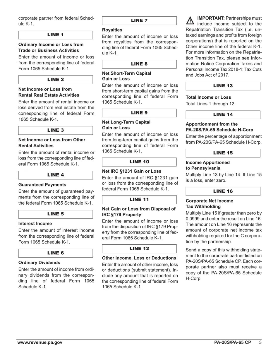 Form PA20S (PA65 CP) Schedule CP 2018 Fill Out, Sign Online and