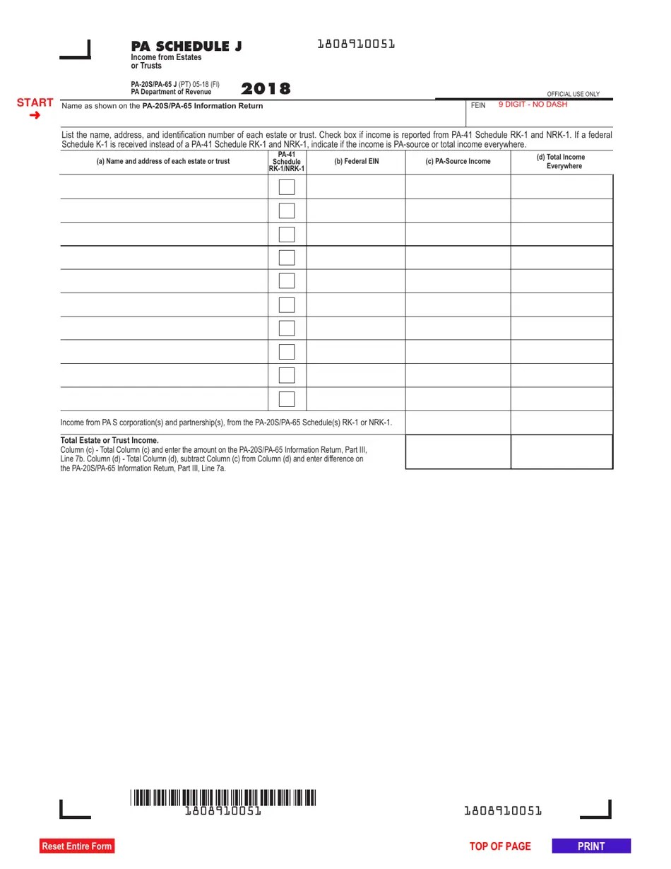Form PA20S (PA65 J) Schedule J 2018 Fill Out, Sign Online and