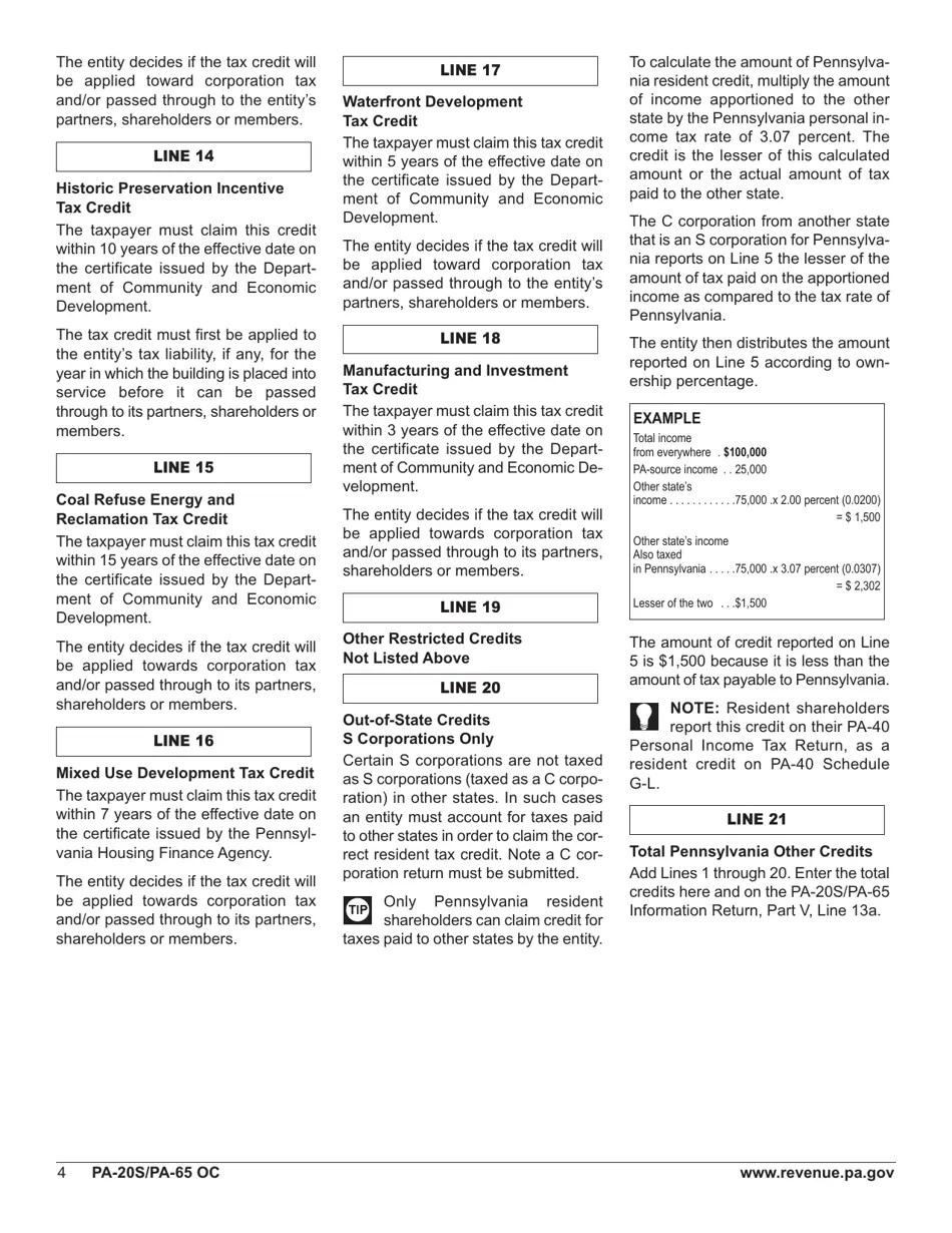 Form PA20S (PA65 OC) Schedule OC 2018 Fill Out, Sign Online and