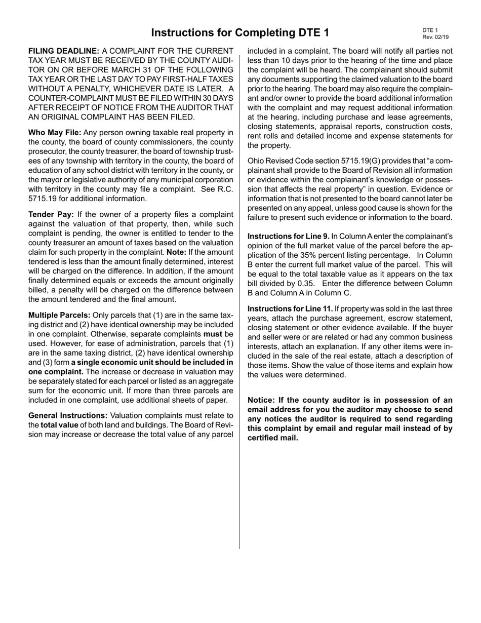 Form DTE1 Fill Out, Sign Online and Download Fillable PDF, Ohio