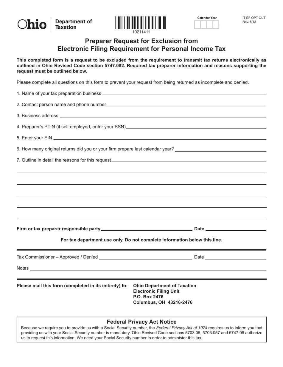 Form IT EF OPT OUT Fill Out, Sign Online and Download Printable PDF