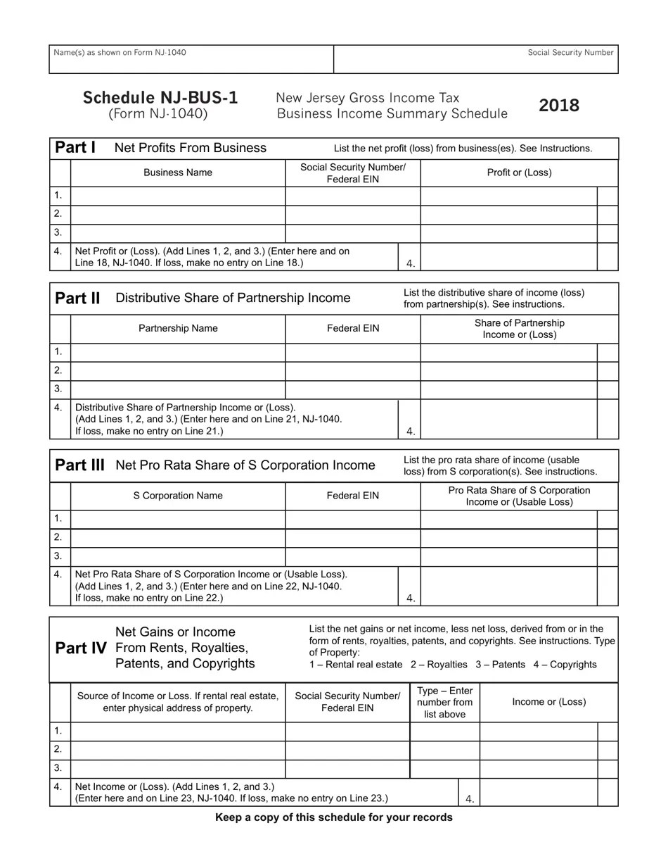 Form NJ1040 Schedule NJBUS1 2018 Fill Out, Sign Online and