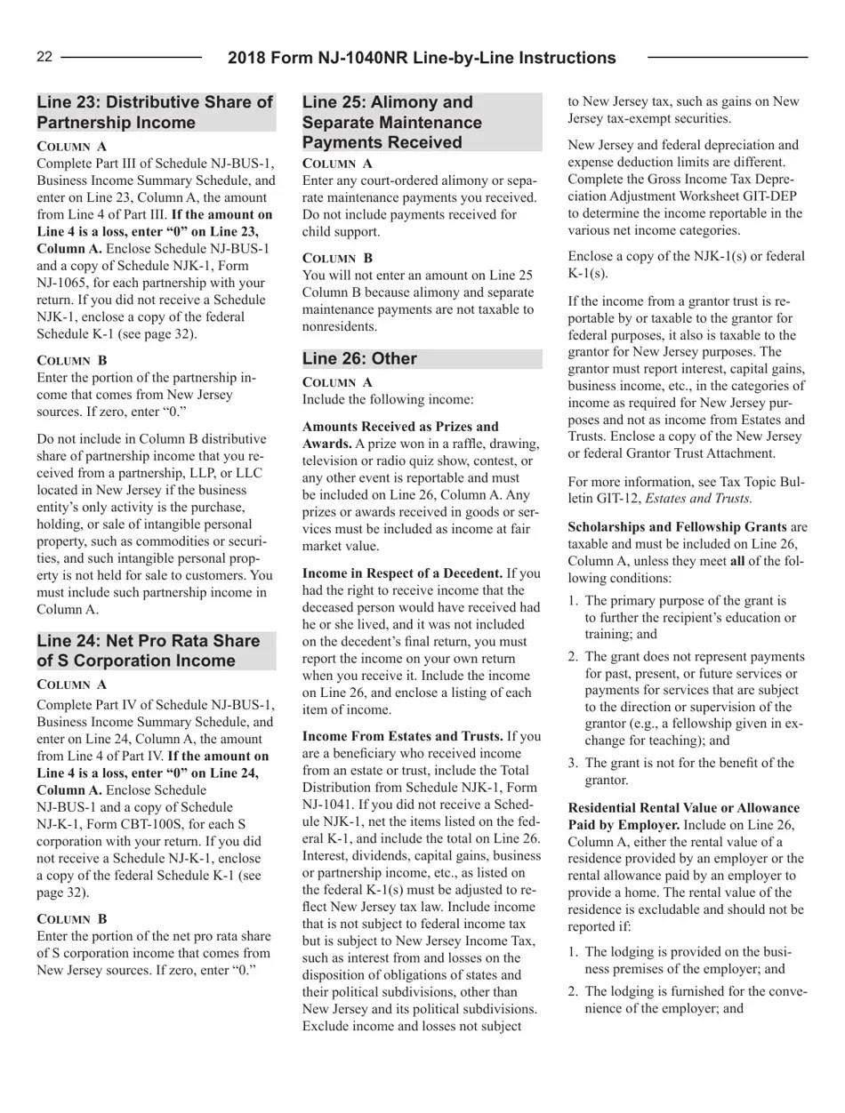 Download Instructions for Form NJ1040NR New Jersey Tax