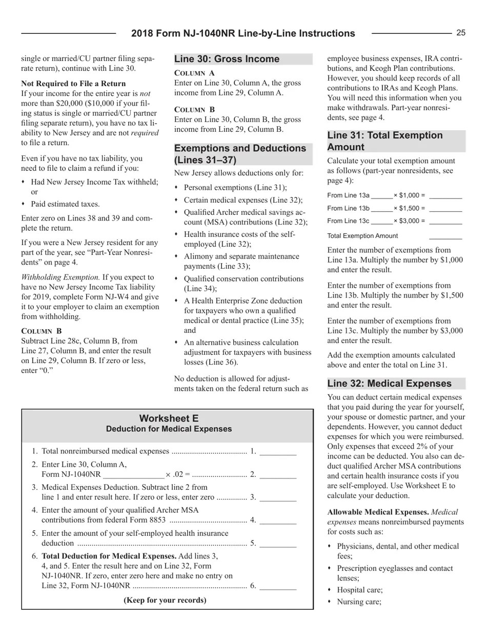 Download Instructions for Form NJ1040NR New Jersey Tax
