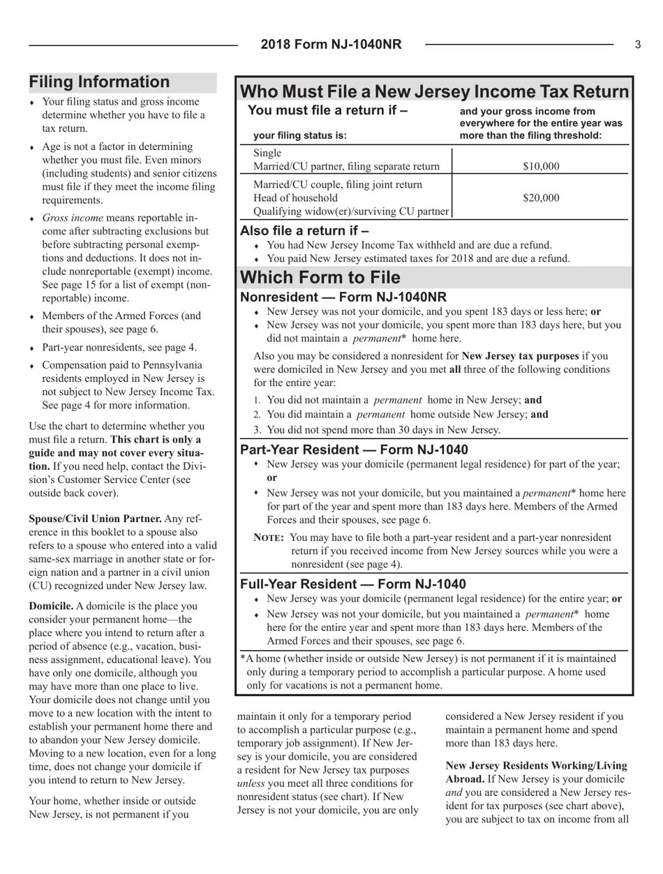 Download Instructions for Form NJ1040NR New Jersey Tax