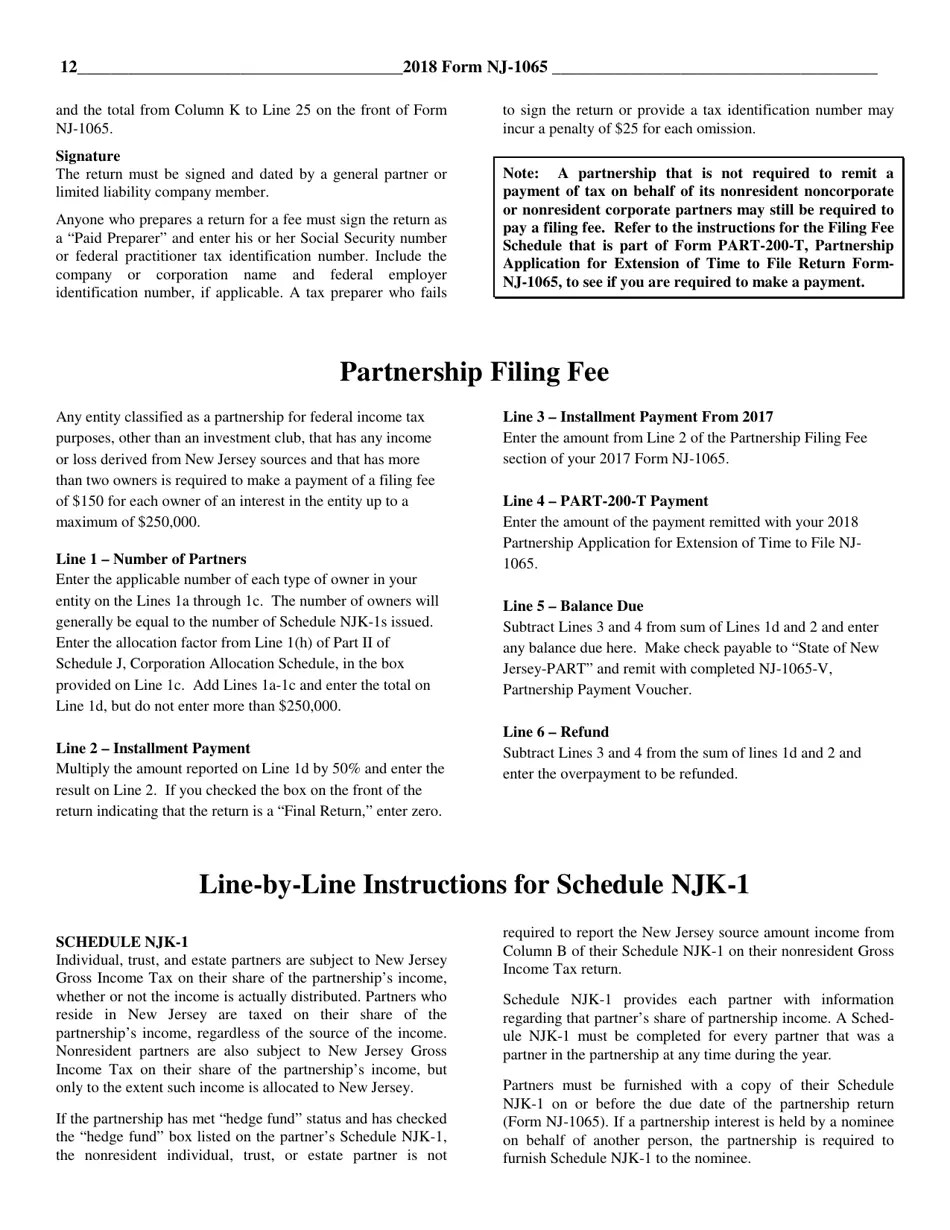 Download Instructions for Form NJ1065 Partnership Return PDF, 2018 Templateroller