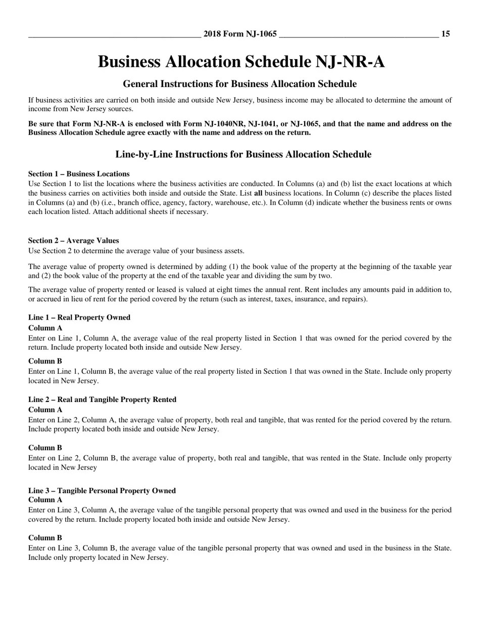 Download Instructions for Form NJ1065 Partnership Return PDF, 2018