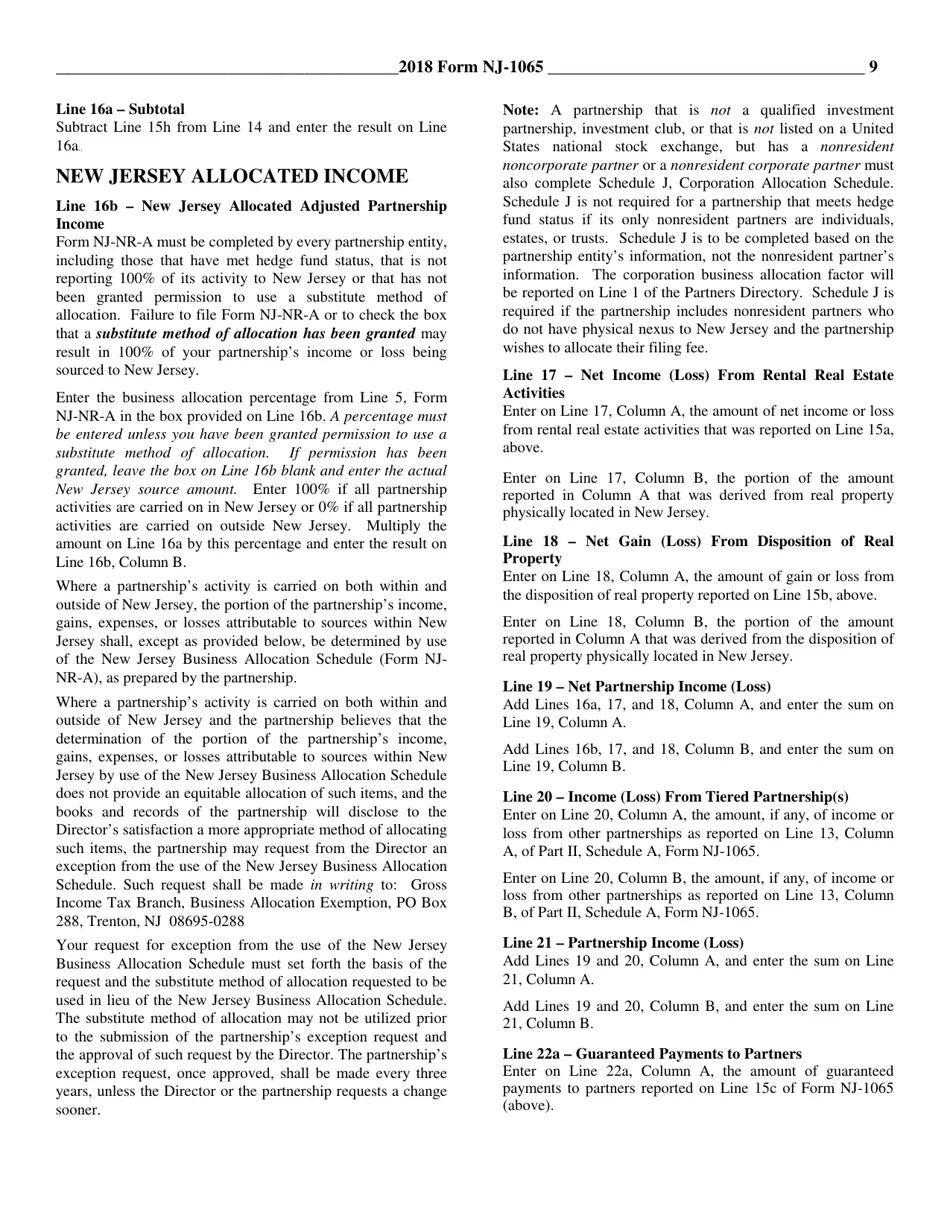 Download Instructions for Form NJ1065 Partnership Return PDF, 2018