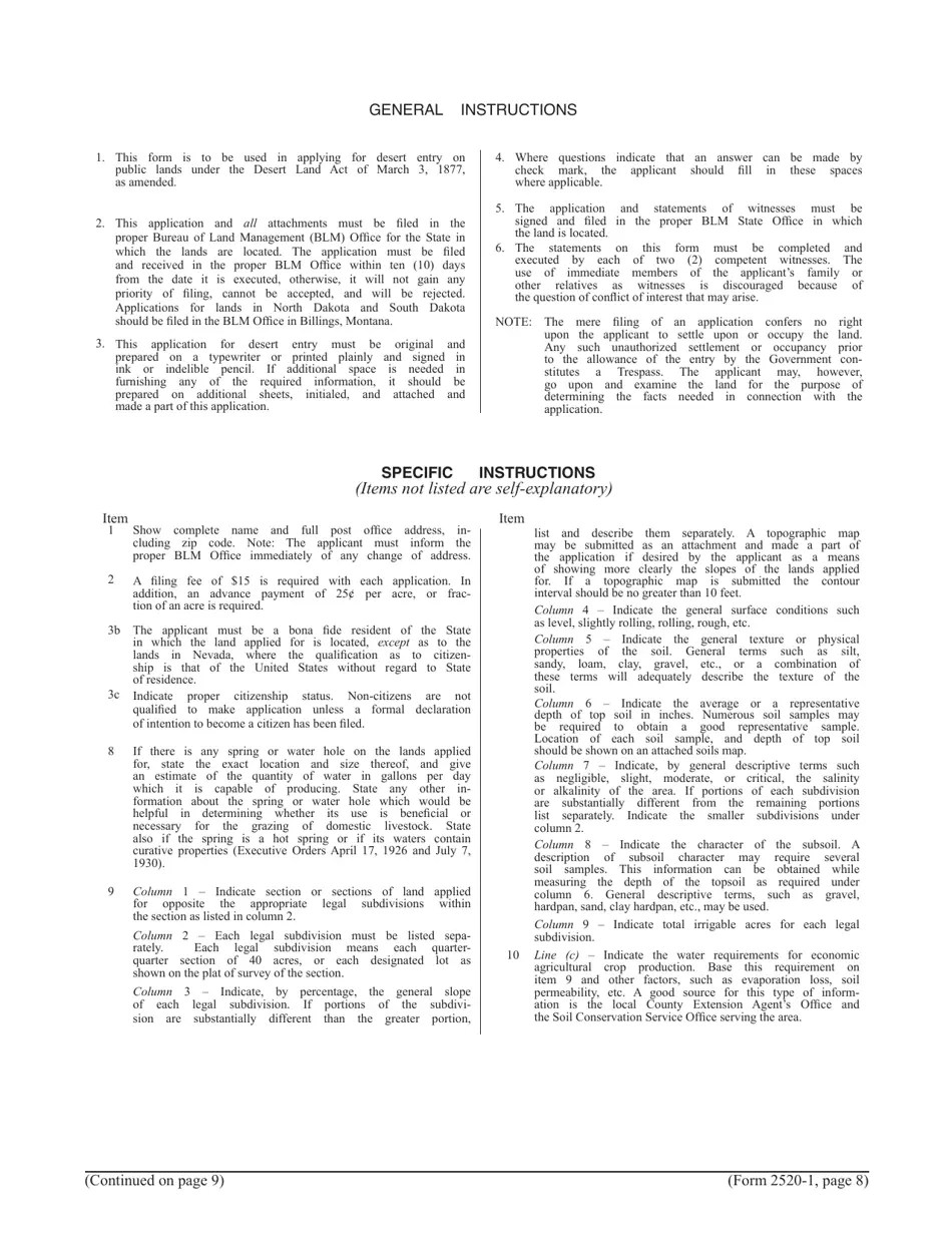 Form 25201 Download Fillable PDF or Fill Online Desert Land Entry