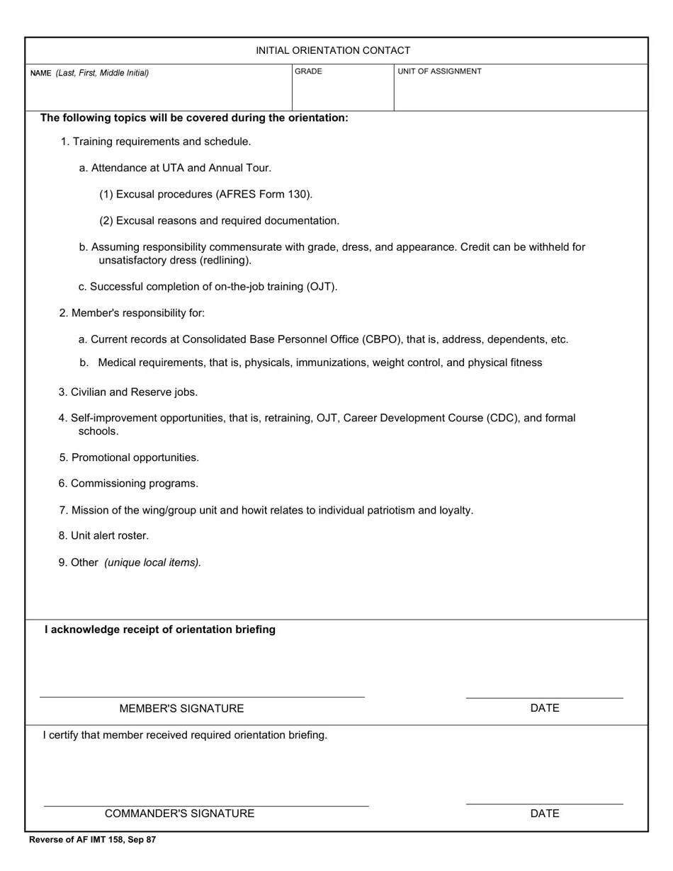 AF IMT Form 158 - Fill Out, Sign Online and Download Fillable PDF
