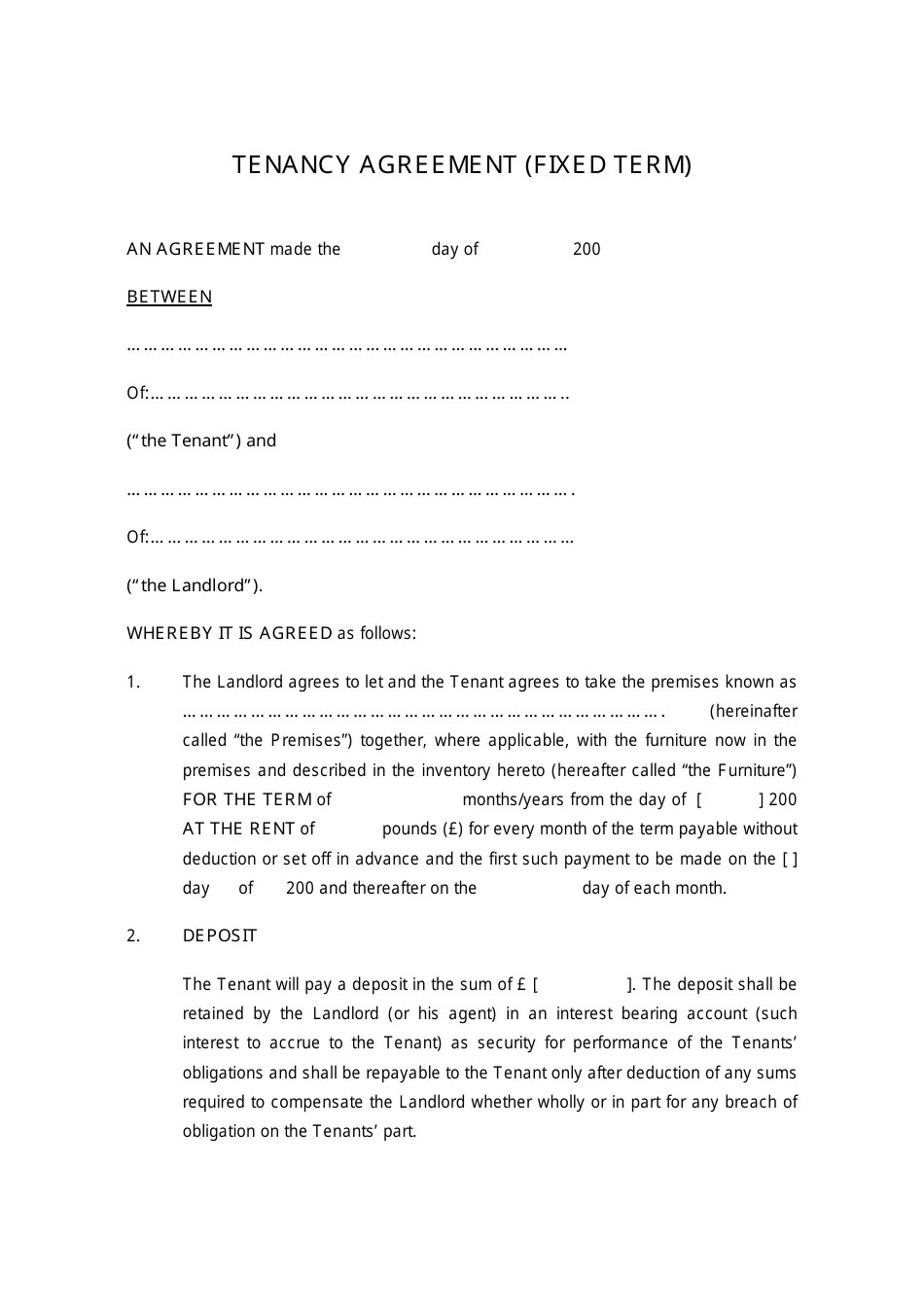 United Kingdom Tenancy Agreement Template (Fixed Term) Fill Out, Sign Online and Download PDF