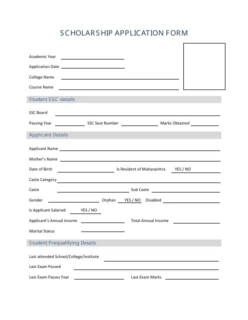 Scholarship Application Form Download Printable PDF Templateroller
