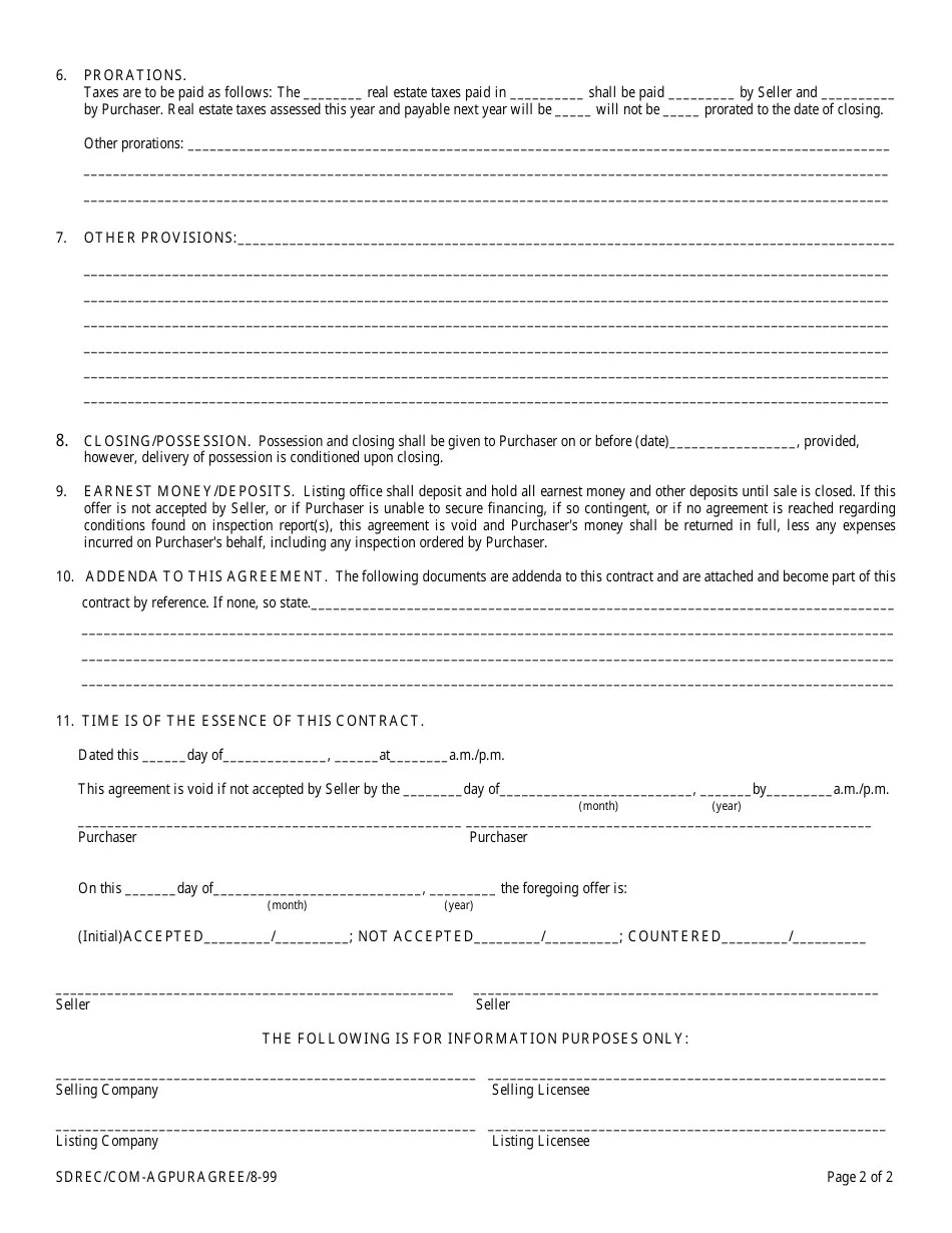 South Dakota Real Estate Purchase Agreement Form Commercial