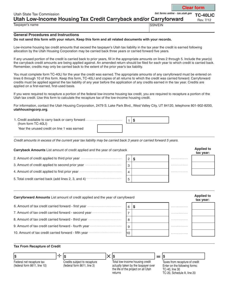 Form TC40LIC Fill Out, Sign Online and Download Fillable PDF, Utah
