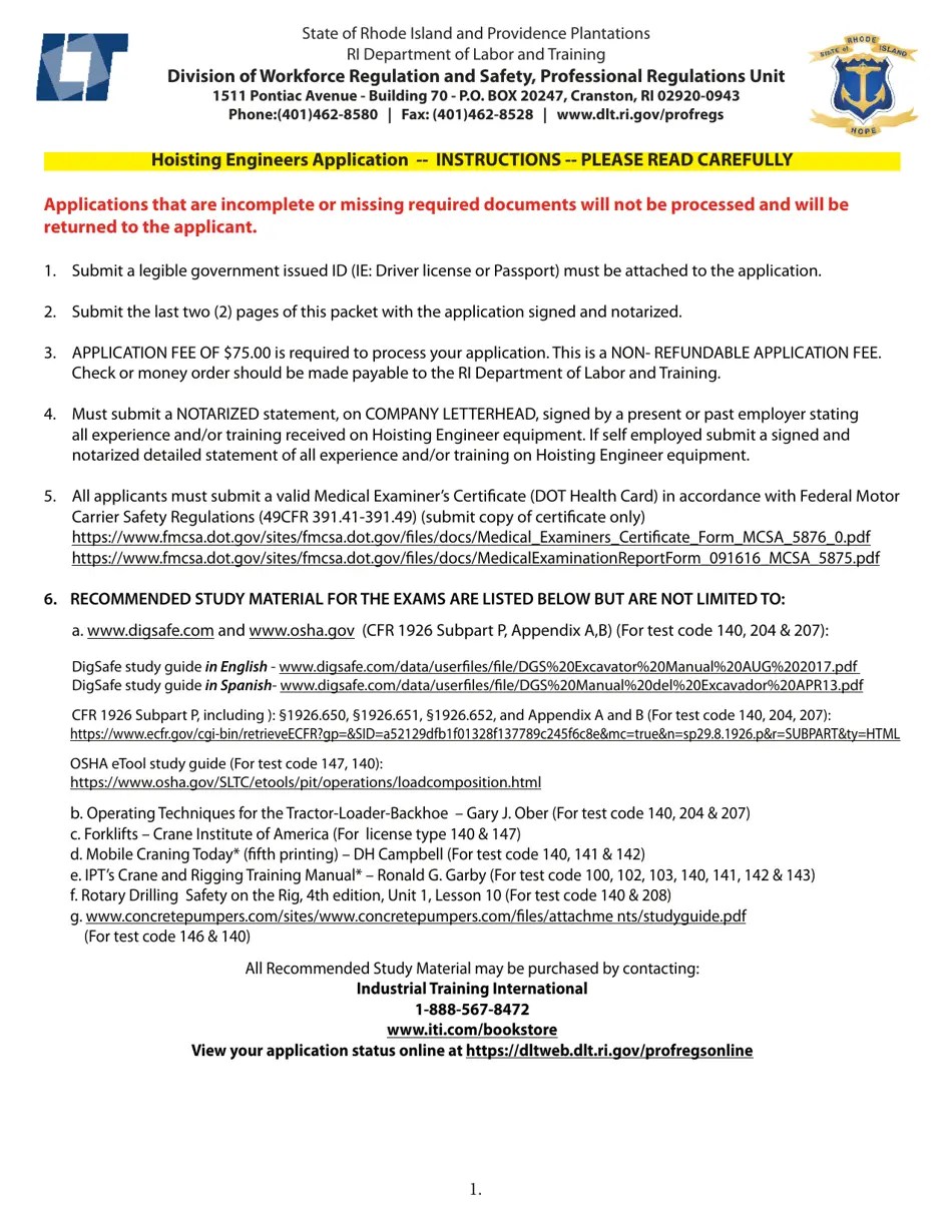 Rhode Island Hoisting Engineer Application Fill Out, Sign Online and