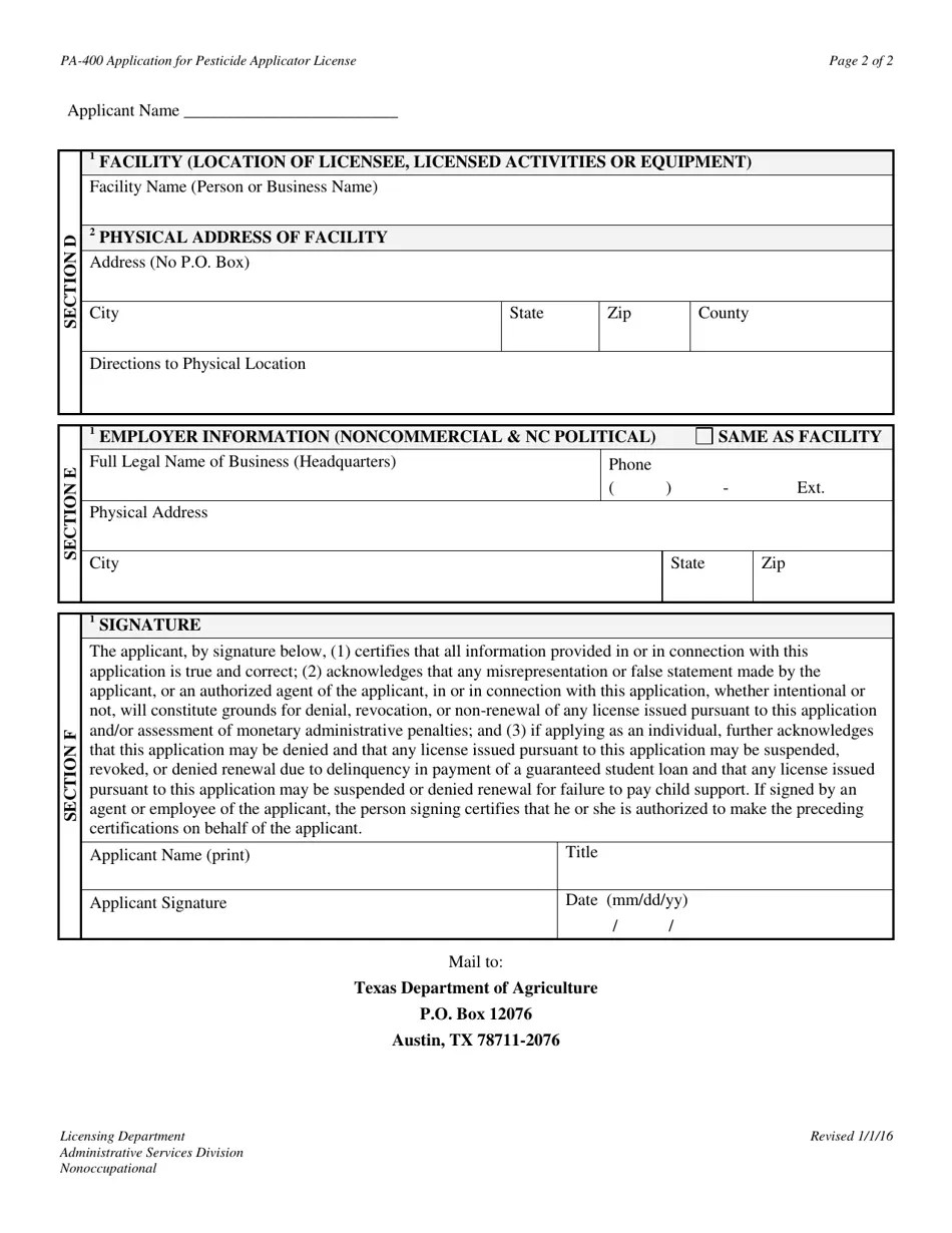 Form PA400N Fill Out, Sign Online and Download Printable PDF, Texas