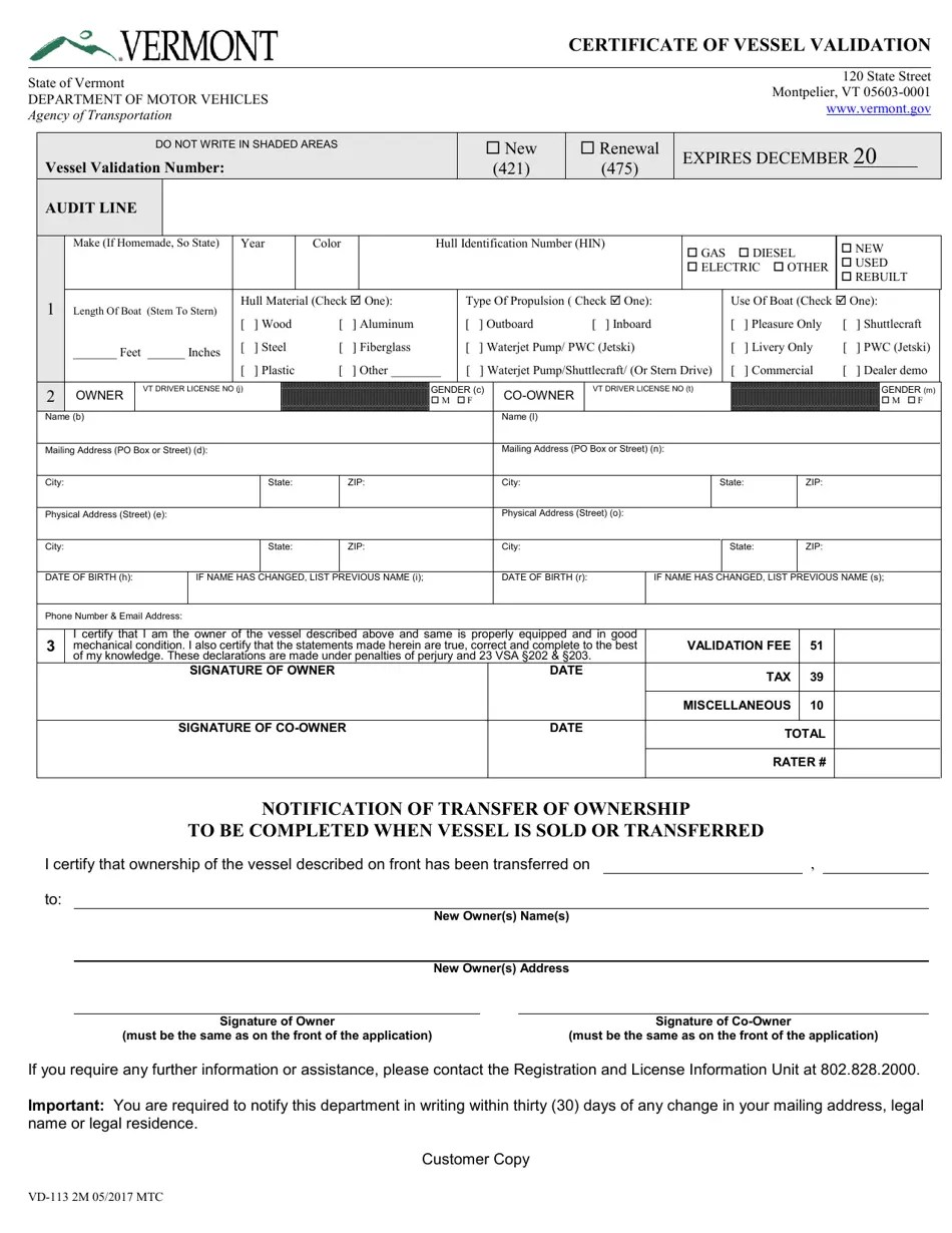 VT Form VD113 Fill Out, Sign Online and Download Fillable PDF, Vermont Templateroller
