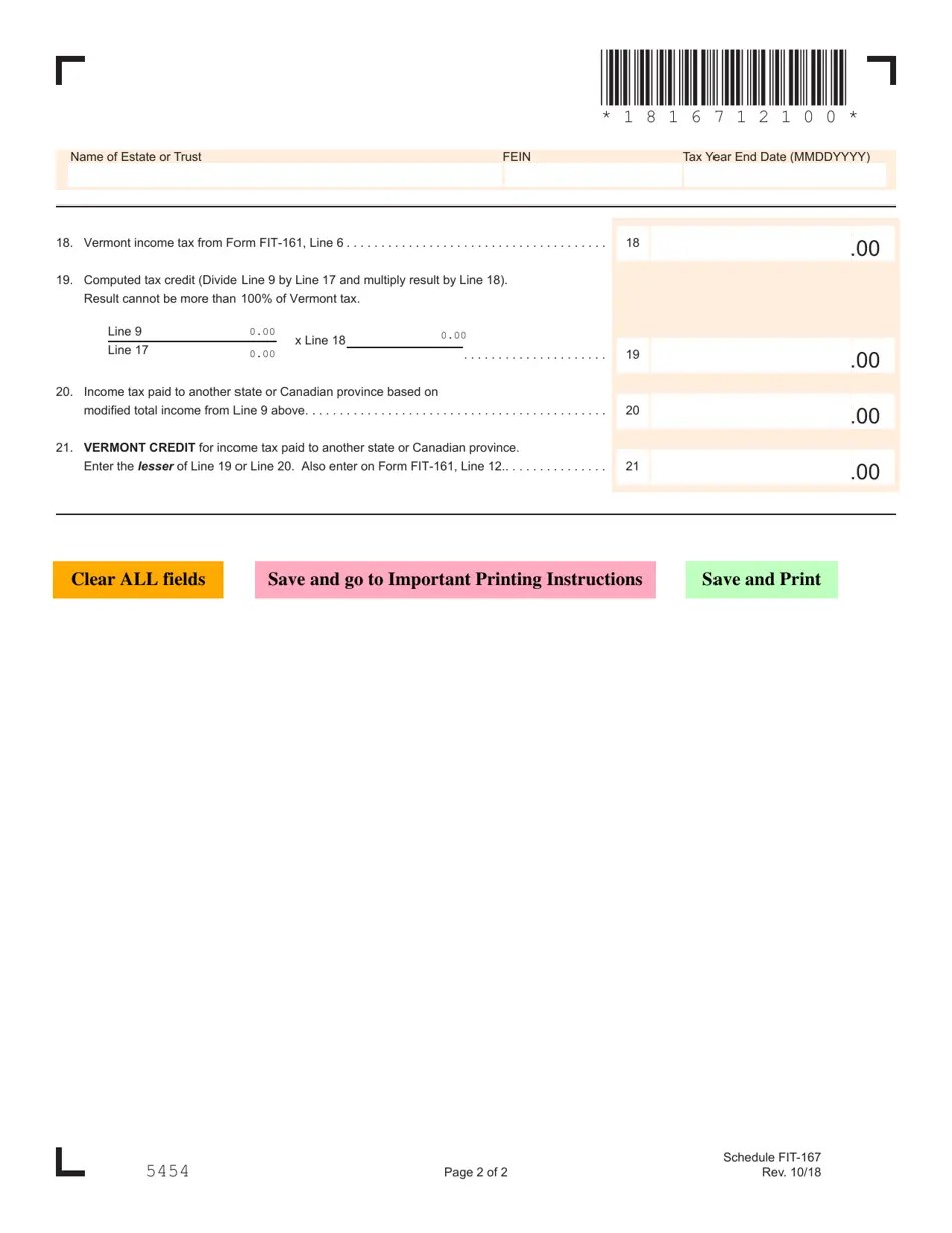 VT Form FIT167 Download Fillable PDF or Fill Online Vermont Credit for