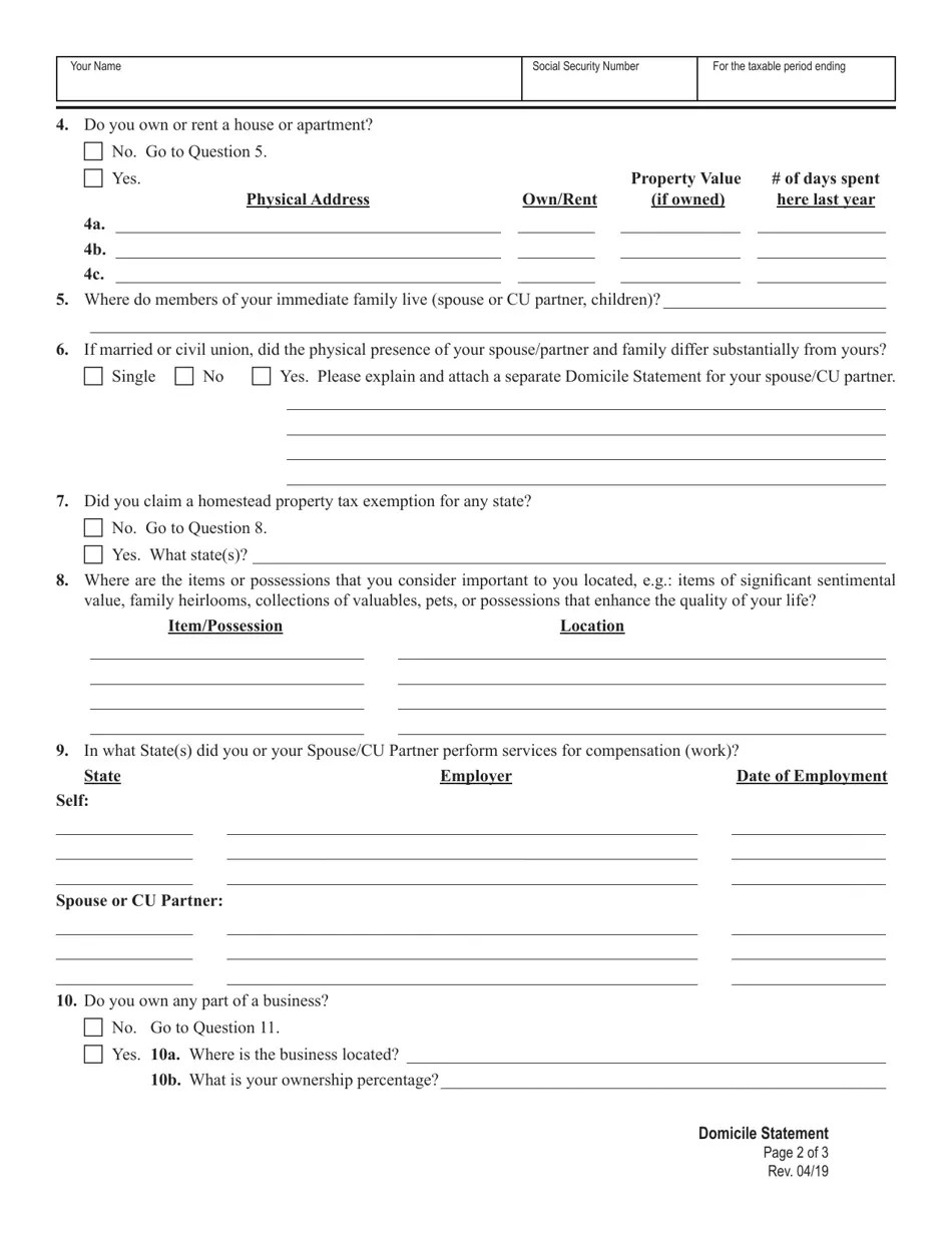 Vermont Domicile Statement Form Fill Out, Sign Online and Download