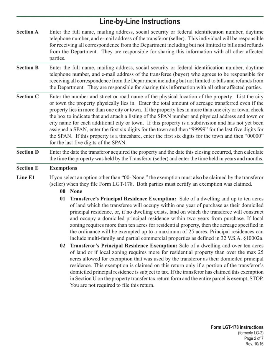 Download Instructions for VT Form LGT178 Vermont Land Gains Tax Return PDF Templateroller