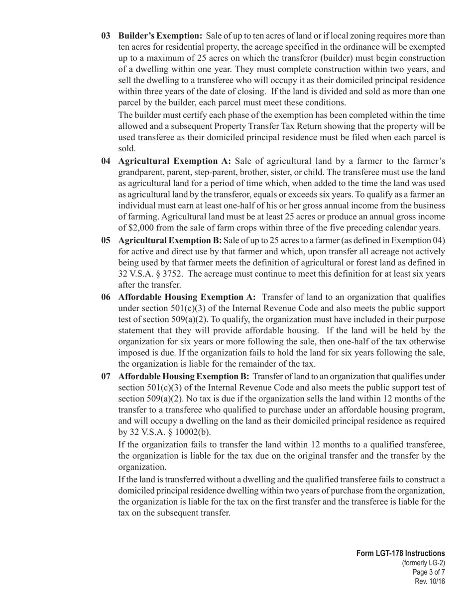 Download Instructions for VT Form LGT178 Vermont Land Gains Tax Return
