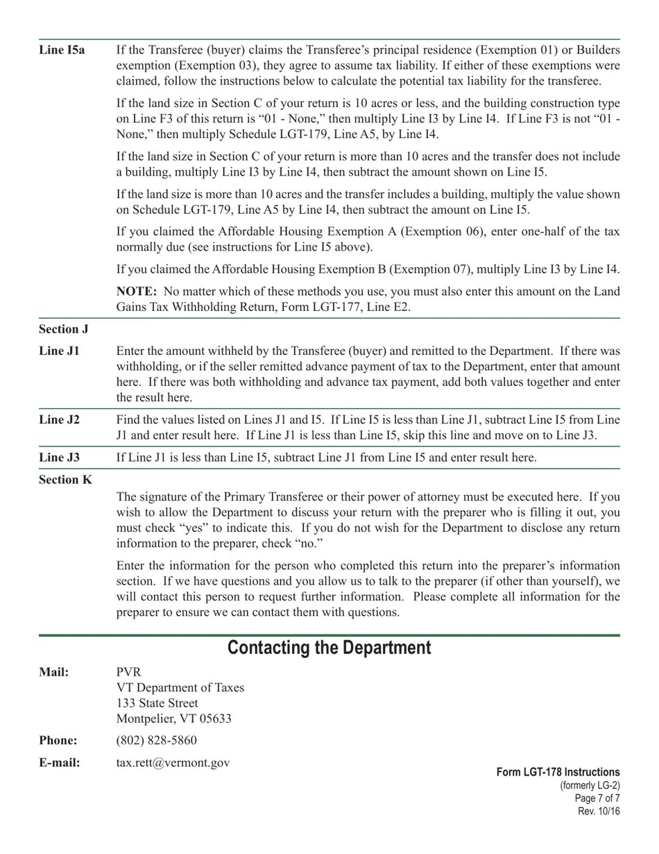 Download Instructions for VT Form LGT178 Vermont Land Gains Tax Return