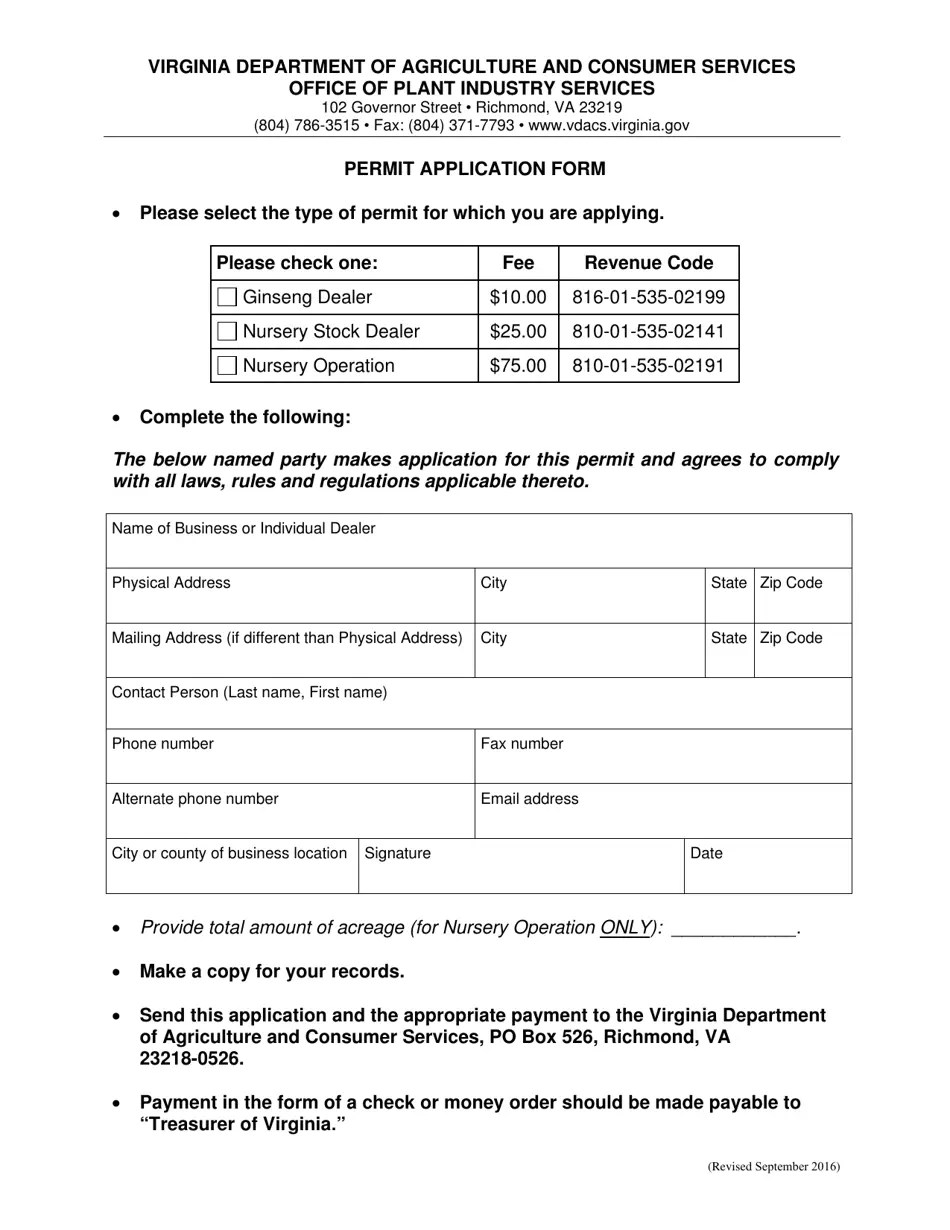 Virginia Permit Application Form Fill Out, Sign Online and Download