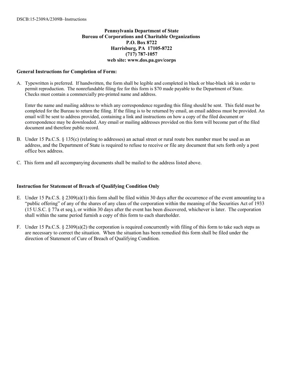 Form DSCB152309A/2309B Fill Out, Sign Online and Download Fillable