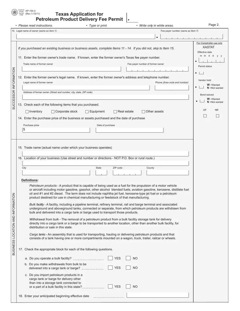 Form AP154 Fill Out, Sign Online and Download Fillable PDF, Texas