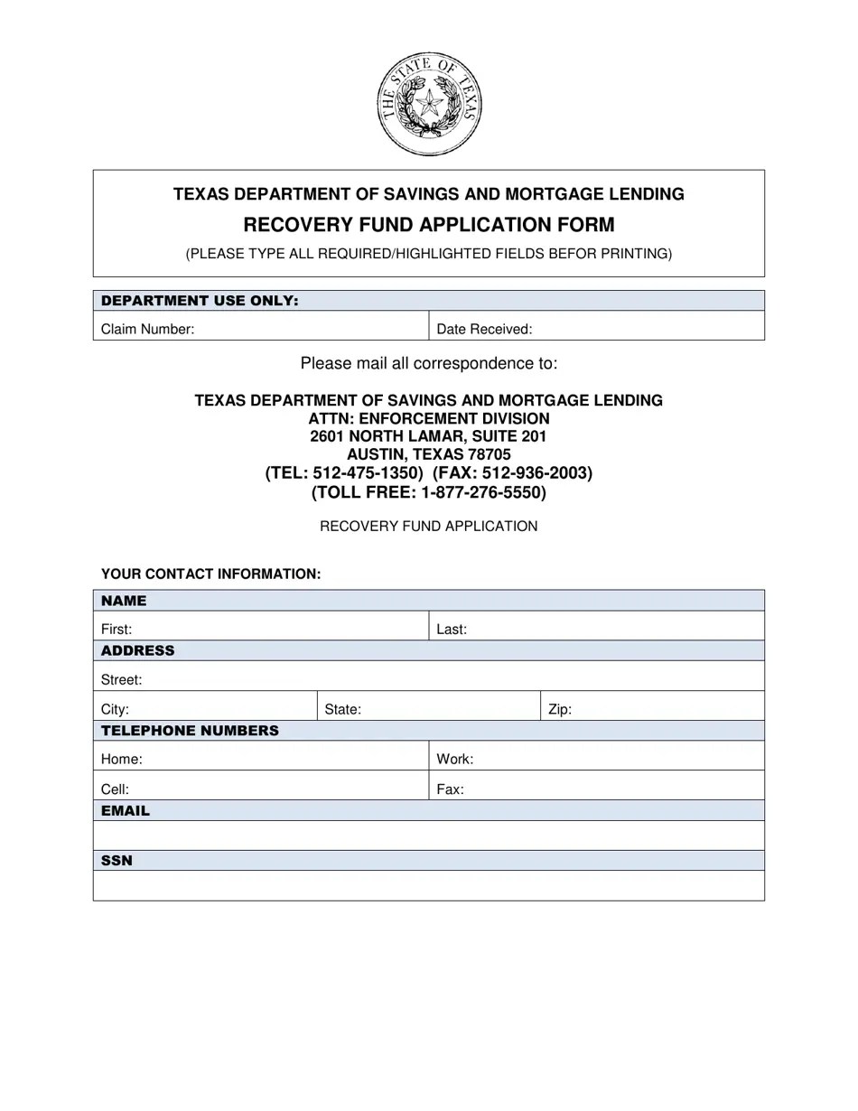 Texas Recovery Fund Application Form Fill Out, Sign Online and