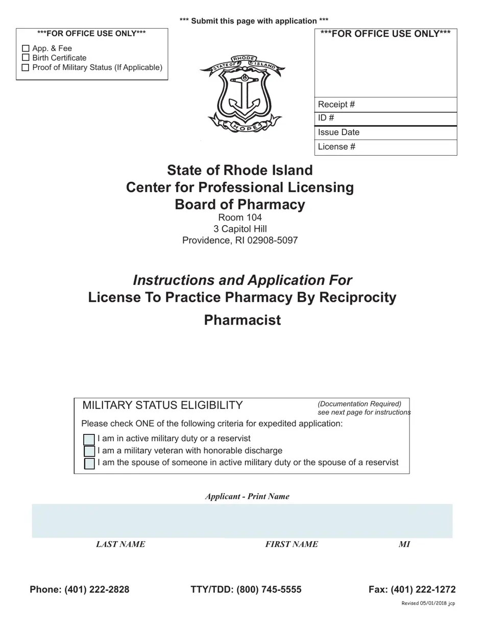 Pennsylvania Application for License to Practice Pharmacy by