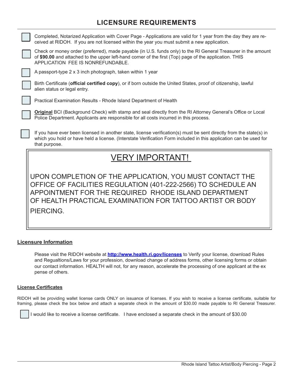 Rhode Island Application for License as a Tattoo Artist/Body Piercing