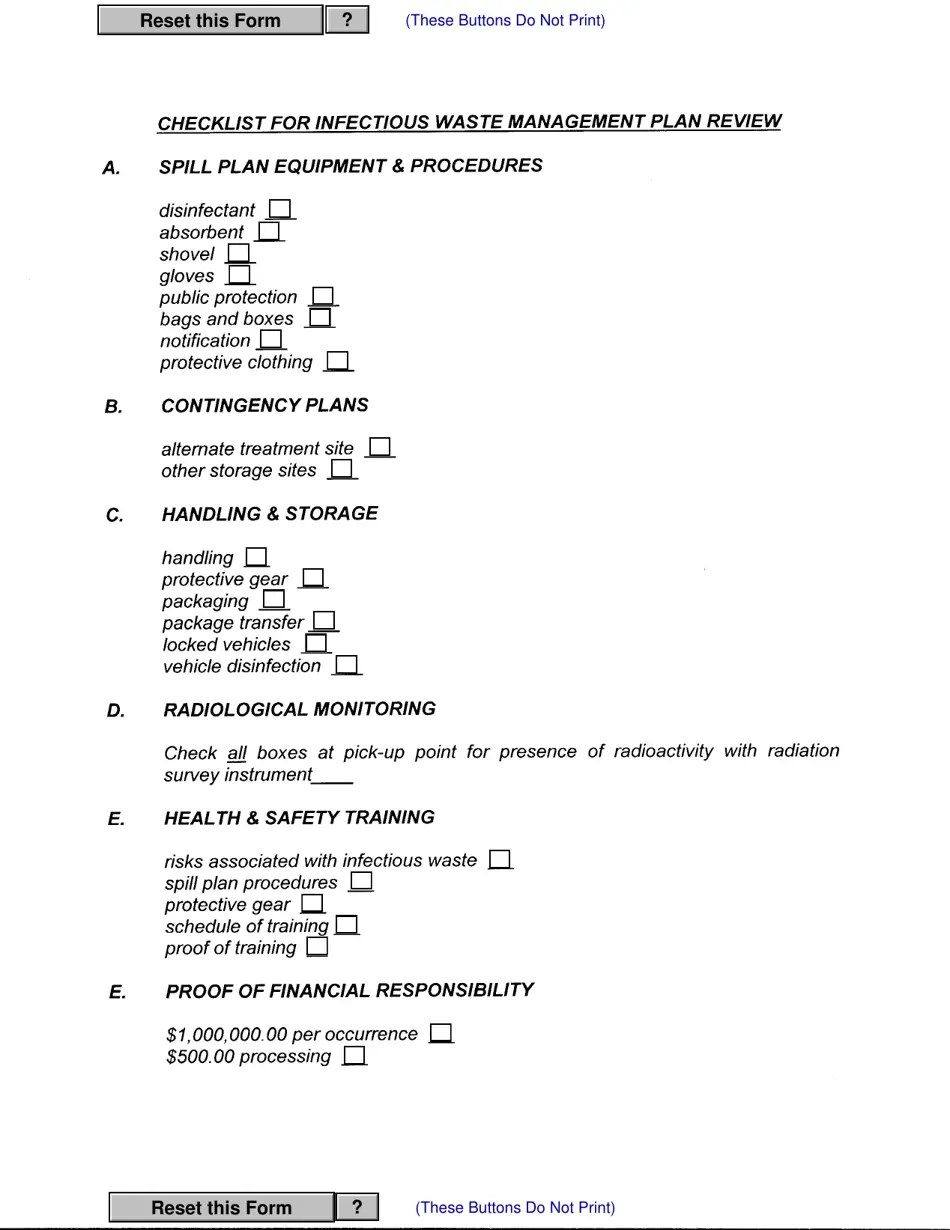 South Carolina Checklist for Infectious Waste Management Plan Review