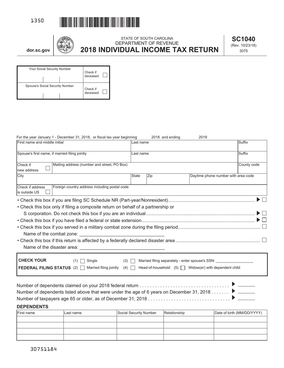 Form SC1040 2018 Fill Out, Sign Online and Download Printable PDF