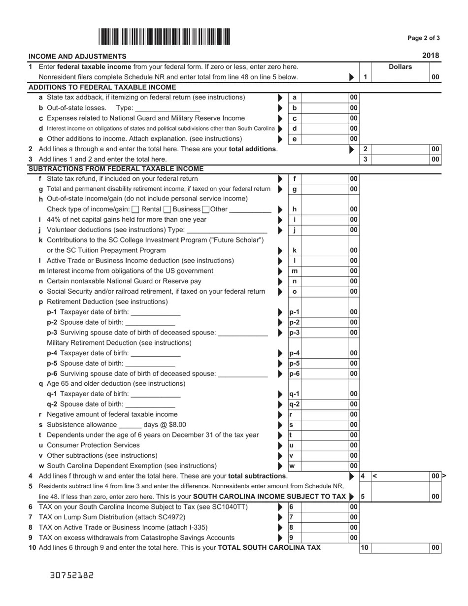 Form SC1040 2018 Fill Out, Sign Online and Download Printable PDF