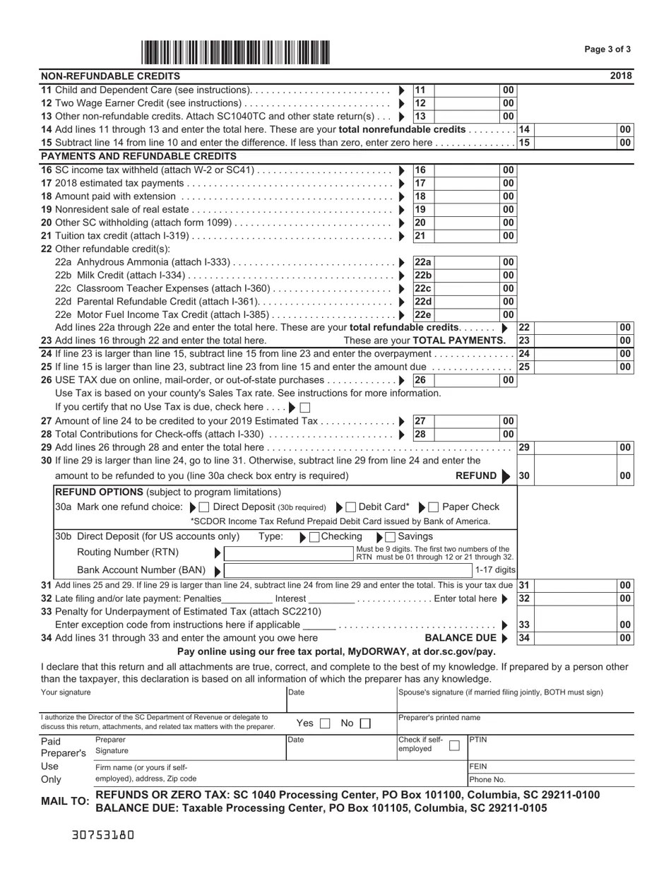 Form SC1040 2018 Fill Out, Sign Online and Download Printable PDF