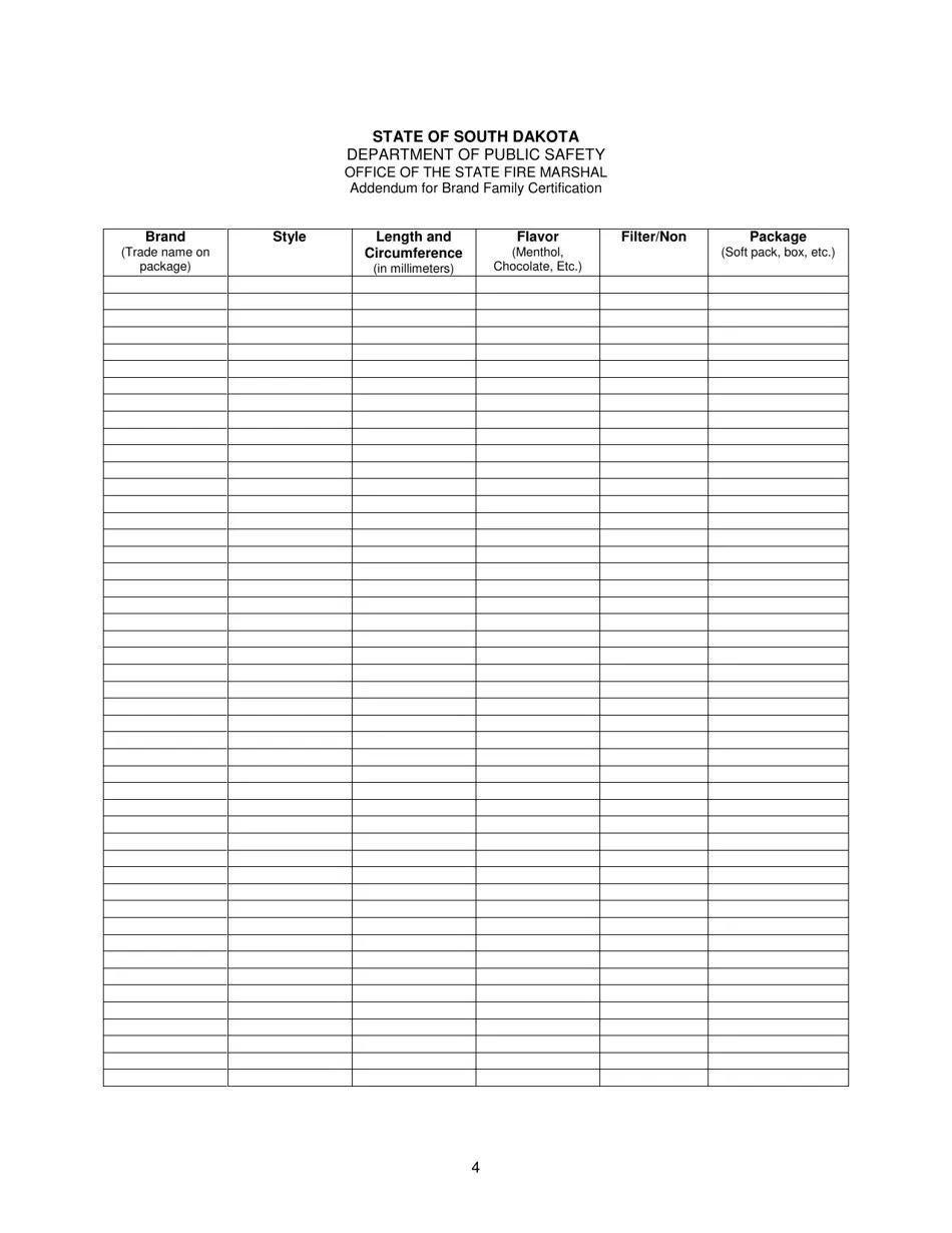 South Dakota Certification of Cigarette Manufacturer Under South Dakota