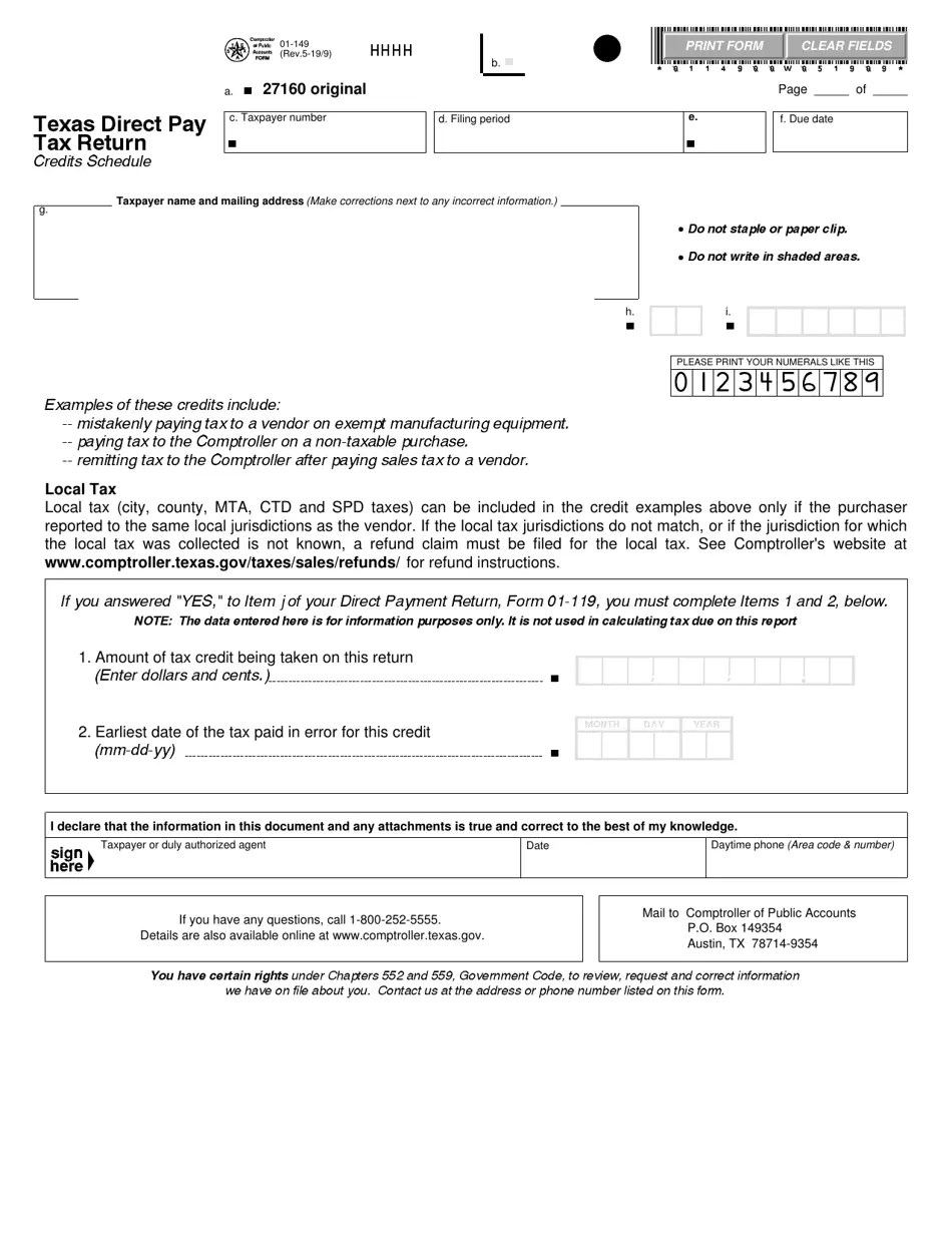 Form 01149 Fill Out, Sign Online and Download Fillable PDF, Texas