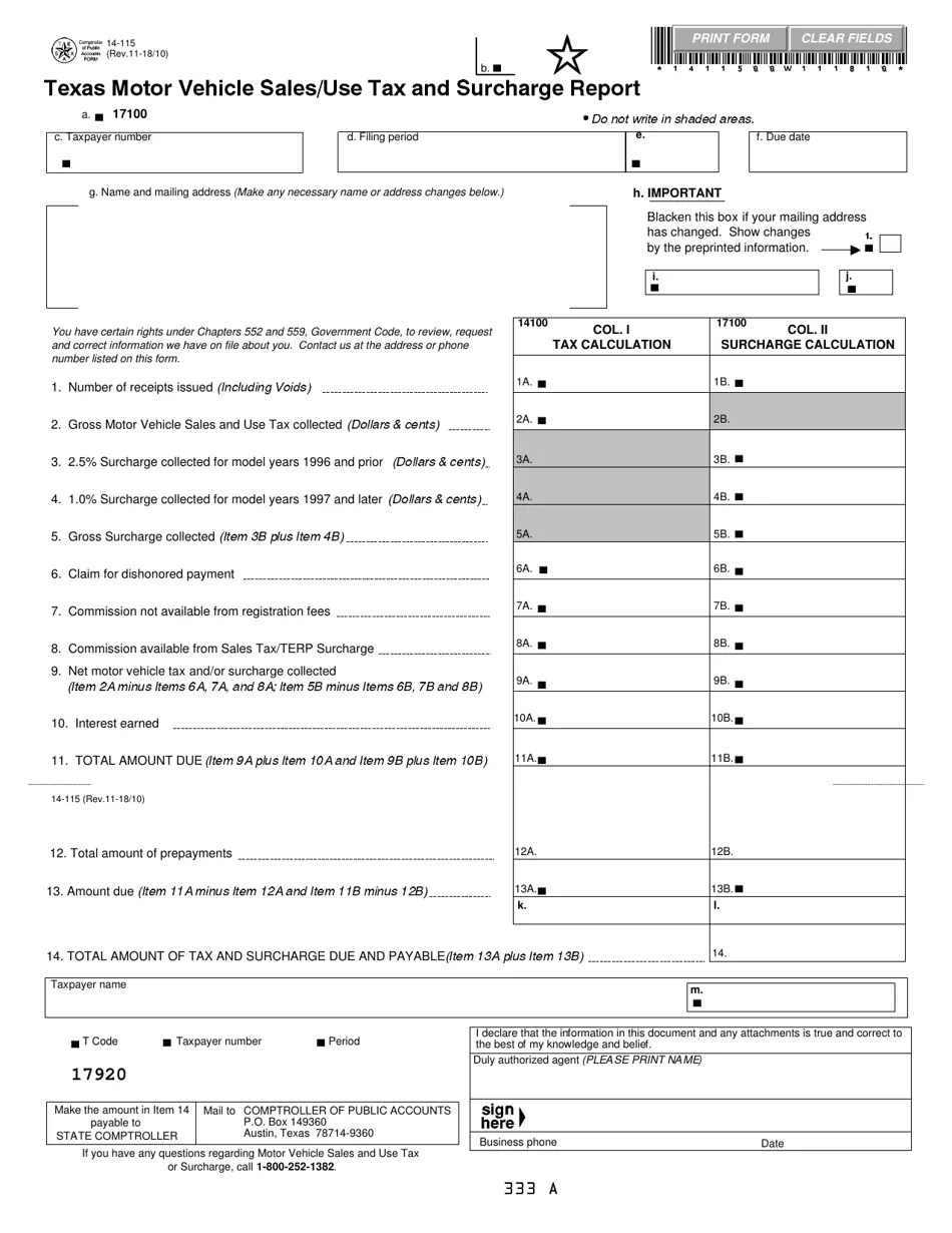 Form 14115 Fill Out, Sign Online and Download Fillable PDF, Texas