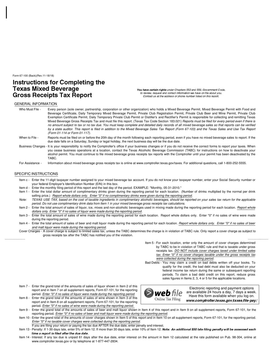 Form 67100 Fill Out, Sign Online and Download Fillable PDF, Texas