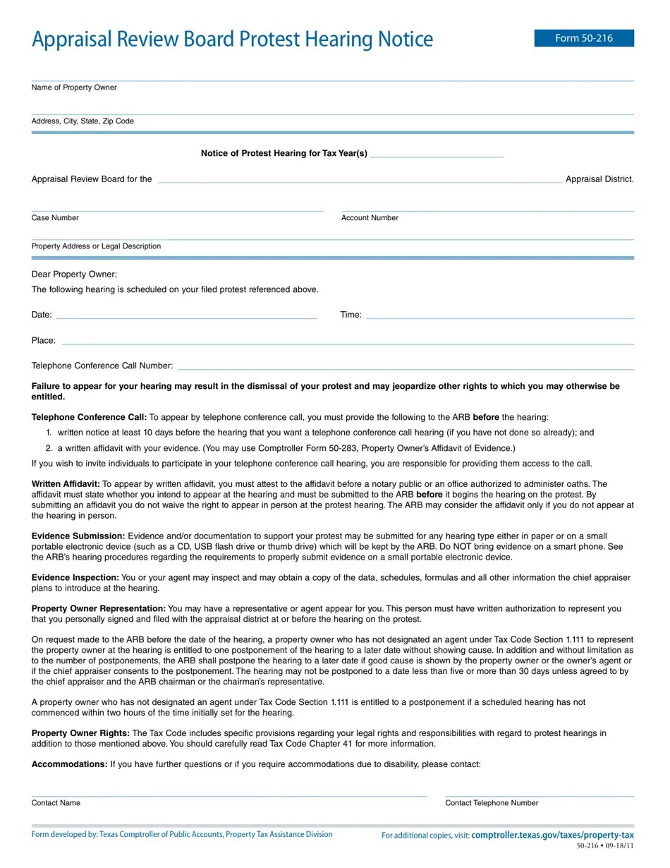 Form 50216 Fill Out, Sign Online and Download Fillable PDF, Texas