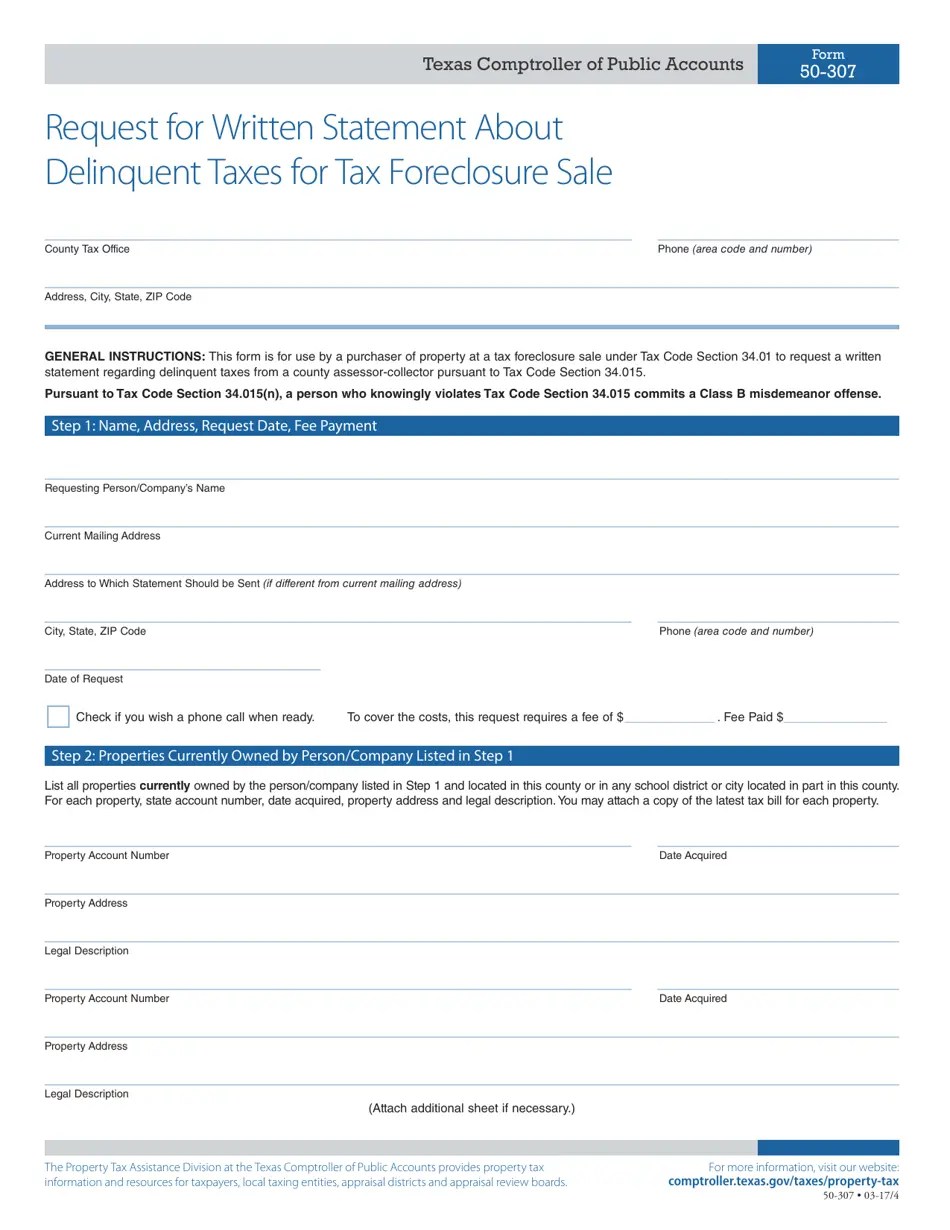 Form 50307 Fill Out, Sign Online and Download Fillable PDF, Texas