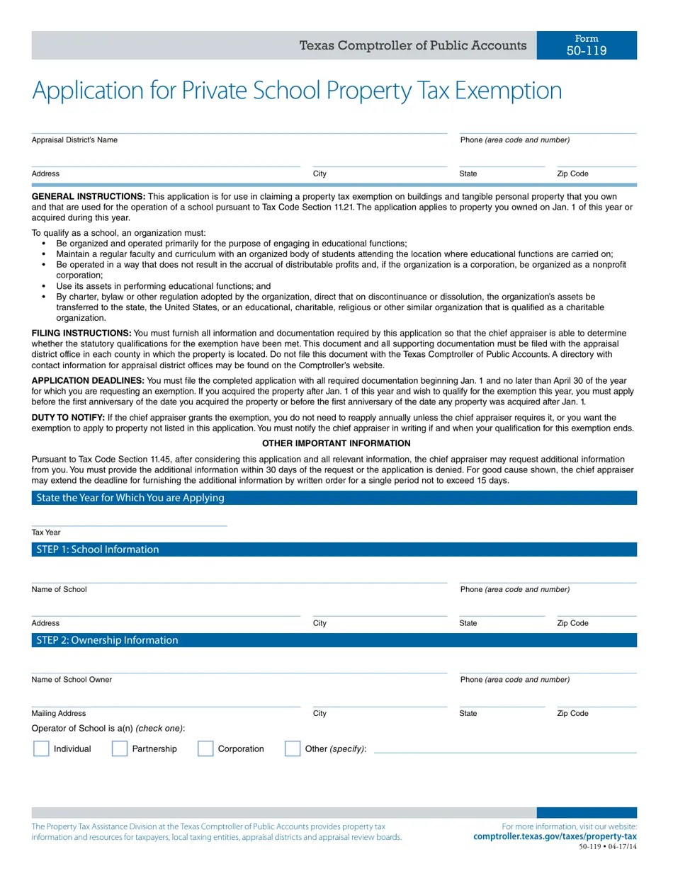 Form 50119 Fill Out, Sign Online and Download Fillable PDF, Texas