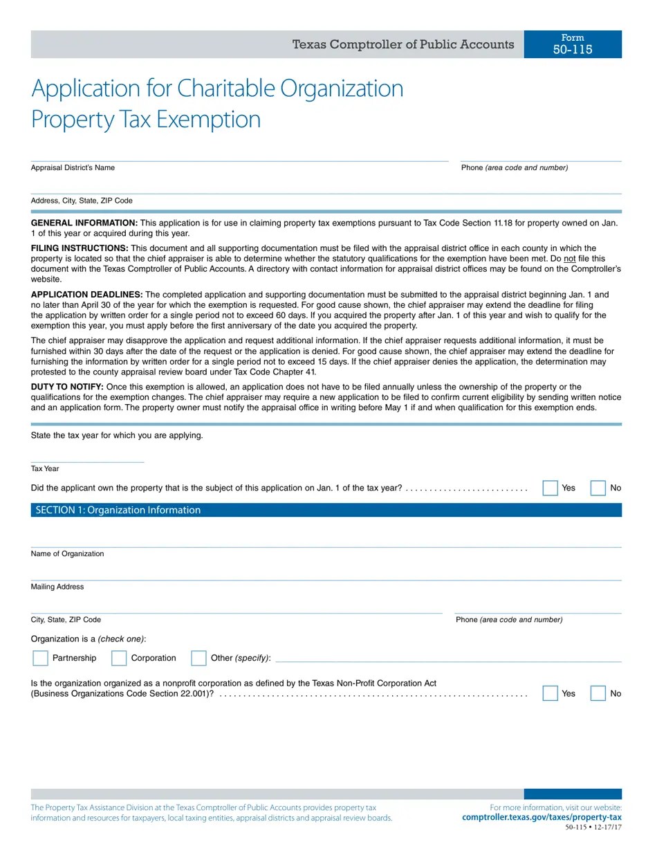 Form 50115 Fill Out, Sign Online and Download Fillable PDF, Texas