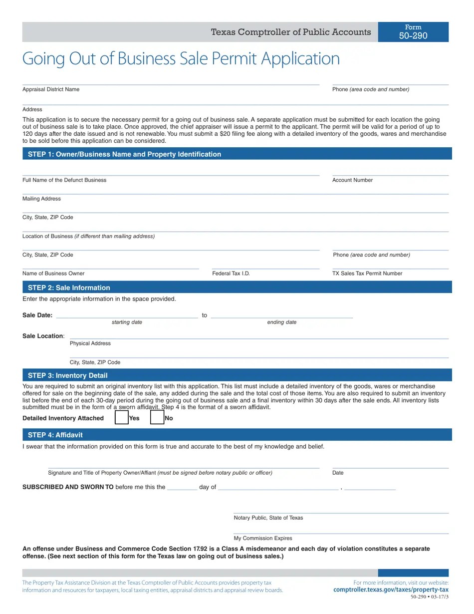 Form 50290 Fill Out, Sign Online and Download Fillable PDF, Texas