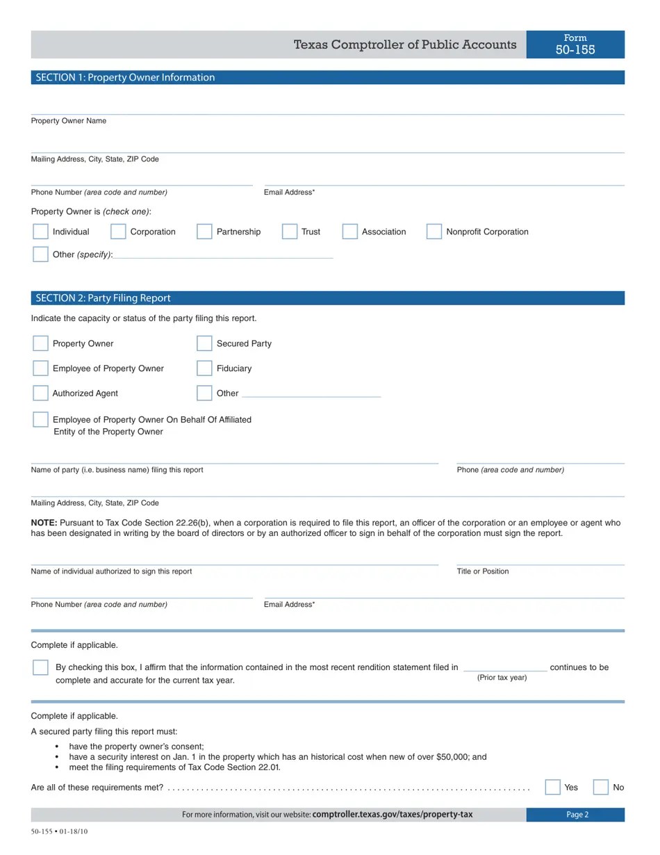 Form 50155 Fill Out, Sign Online and Download Fillable PDF, Texas