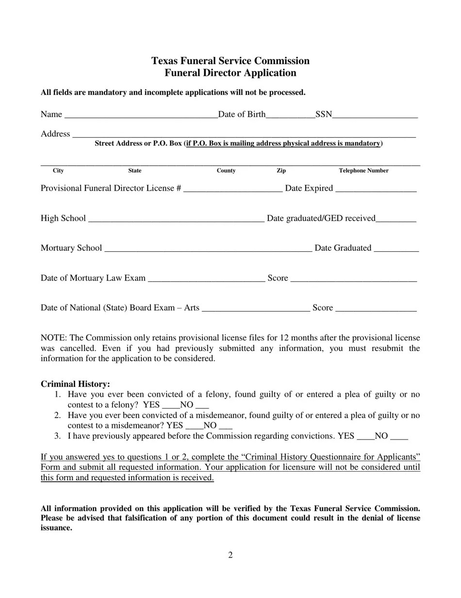 Texas Funeral Director Application Fill Out, Sign Online and Download