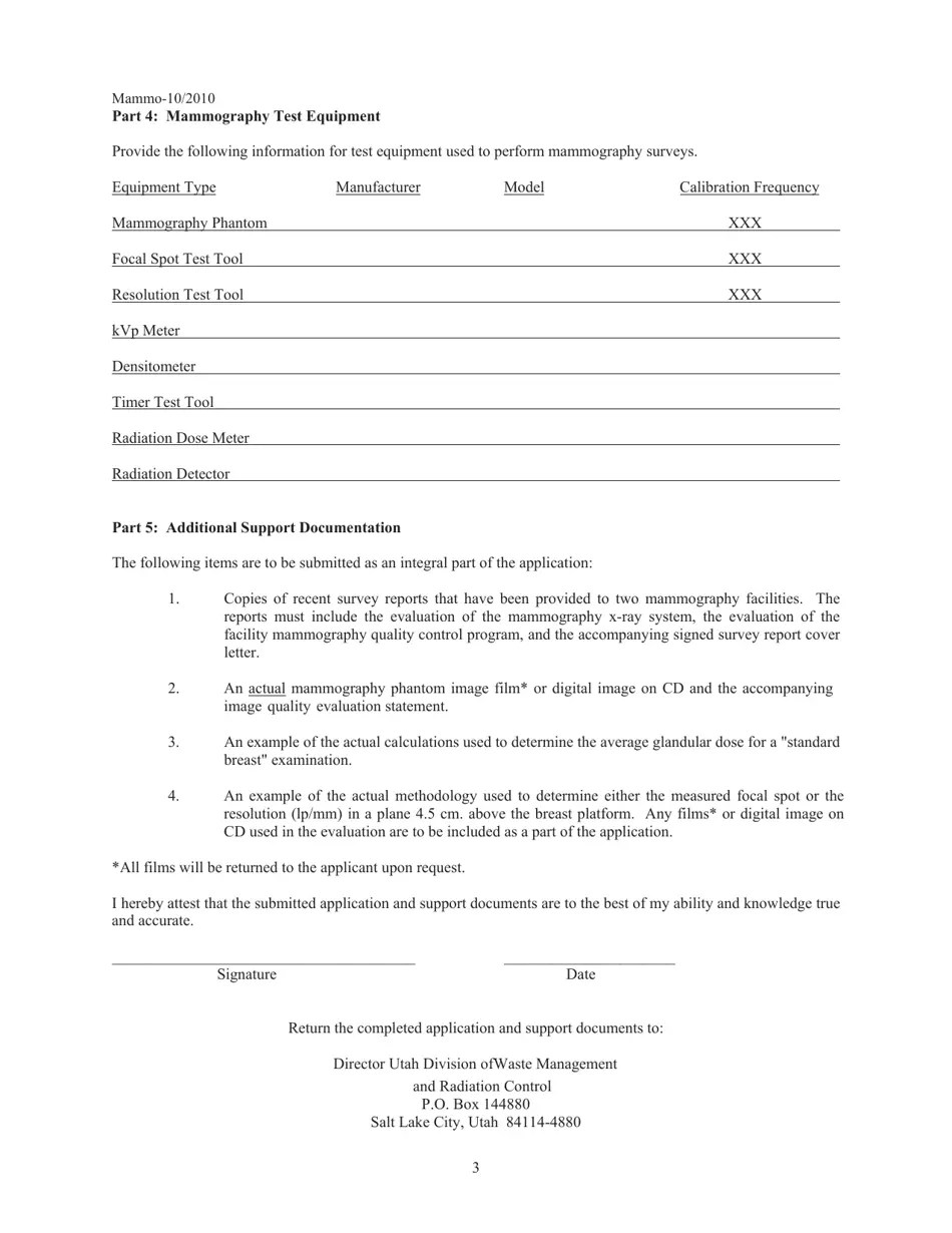 Utah Mammography Imaging Medical Physicist Certification Application